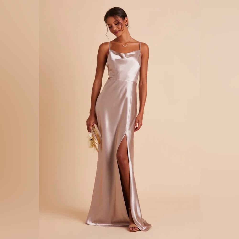 Birdy Grey Lisa Long Satin Bridesmaid Dress XS Taupe